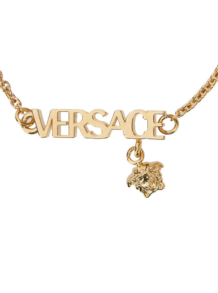 Versace Men Metallic Bracelet With Medusa Charm And Logo Lettering Plaque In Metal Man