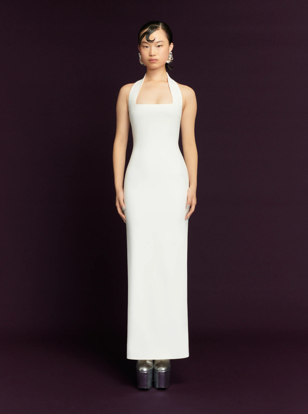 Solace London Women 'Ilona' White Long Dress With Square Neckline In Twill Woman