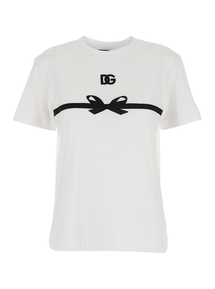 Dolce &amp; Gabbana Women White Crewneck T-Shirt With Logo Print On The Front In Cotton Woman