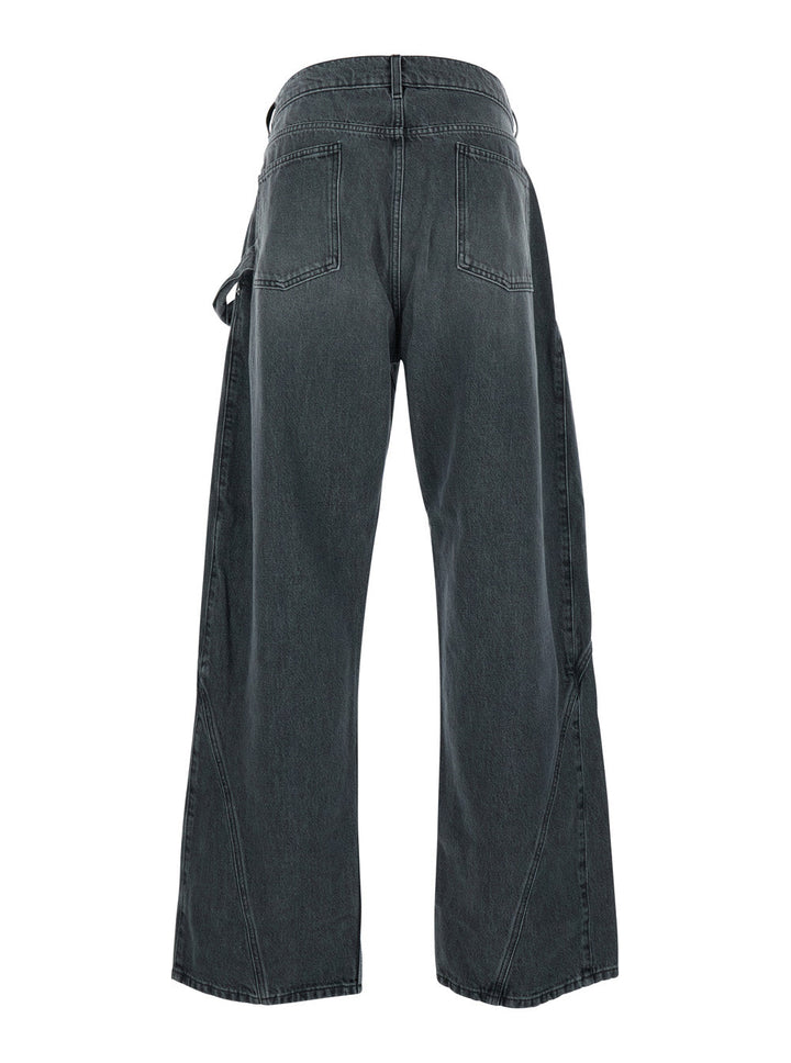 Jw Anderson Men Grey Jeans With Logo Patch On The Front And Embroidered Logo On The Pocket In Cotton Man