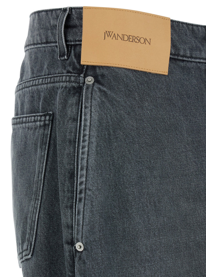 Jw Anderson Men Grey Jeans With Logo Patch On The Front And Embroidered Logo On The Pocket In Cotton Man
