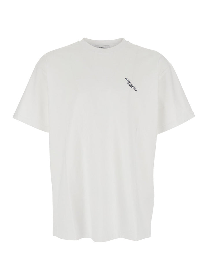 Givenchy Men White T-Shirt With Diagonal Embroidered Logo In Cotton Man