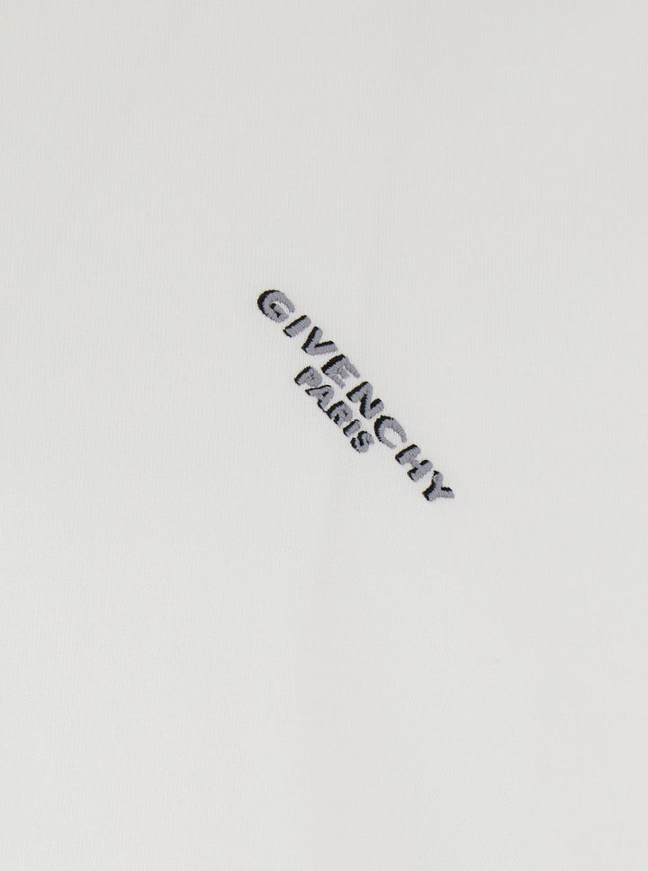 Givenchy Men White T-Shirt With Diagonal Embroidered Logo In Cotton Man