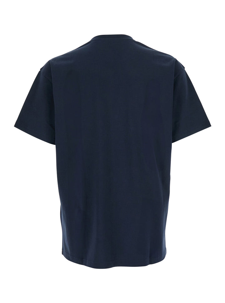 Givenchy Men Blue T-Shirt With Diagonal Embroidered Logo In Cotton Man