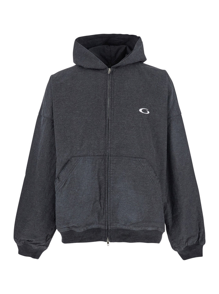Balenciaga Men Grey Sweatshirt With Fixed Hood And Logo Detail On The Front In Cotton Man