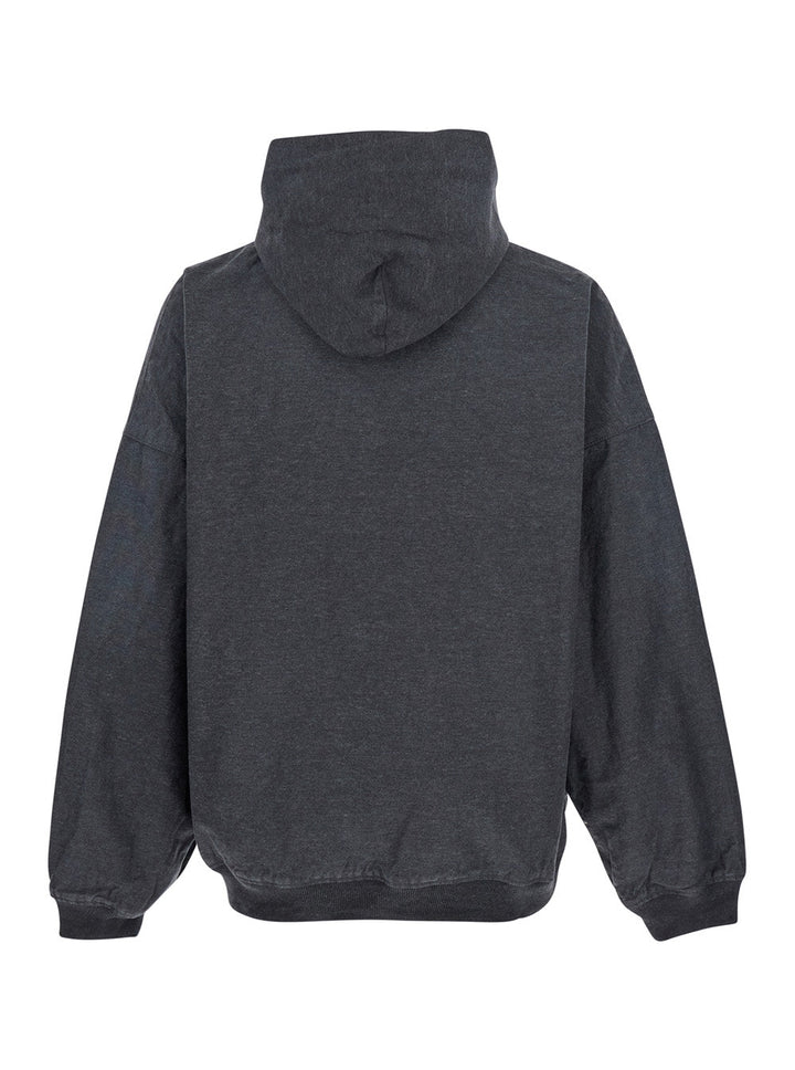 Balenciaga Men Grey Sweatshirt With Fixed Hood And Logo Detail On The Front In Cotton Man