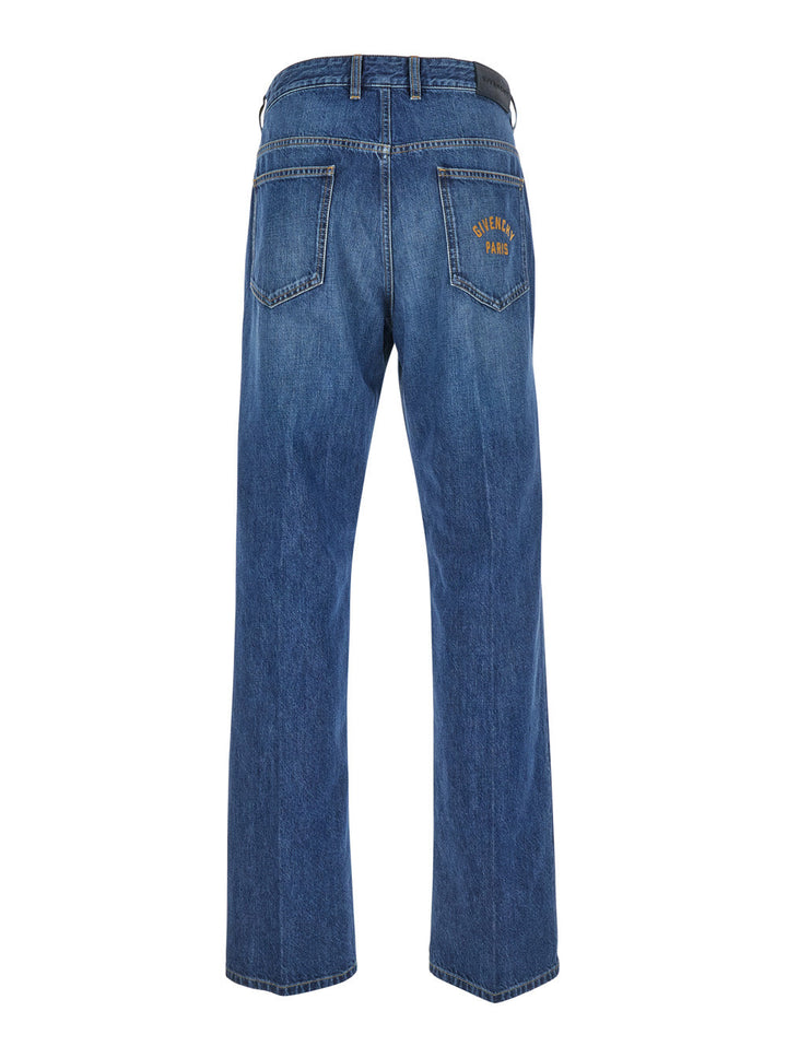 Givenchy Men Blue Five-Pocket Jeans With Logo Patch On The Back In Denim Man