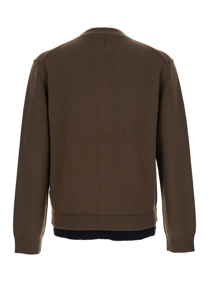 Jw Anderson Men Brown Cardigan With V-Neck And Layered Design In Fabric Man