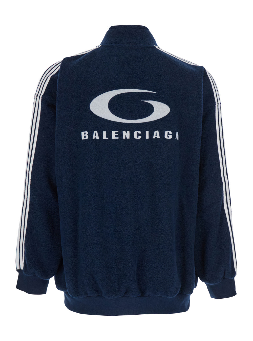 Balenciaga Men Blue Sweatshirt With Logo Detail On Front And Rear And Striped Detail On The Sleeve In Tech Fabric Man