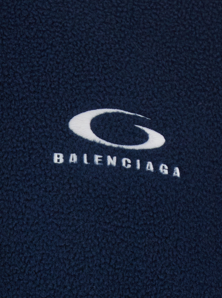 Balenciaga Men Blue Sweatshirt With Logo Detail On Front And Rear And Striped Detail On The Sleeve In Tech Fabric Man
