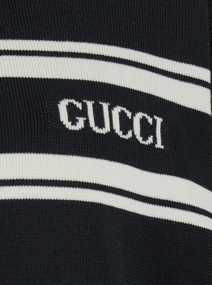 Gucci Men Black Sweater With Logo Lettering On The Front In Wool Man