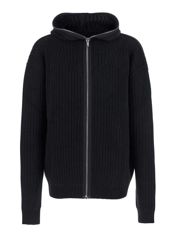 Rick Owens Men Black Hooded Sweatshirt With Front Zip Closure In Wool Man