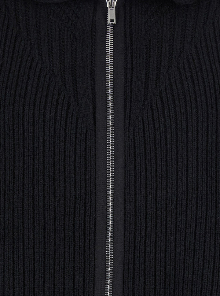 Rick Owens Men Black Hooded Sweatshirt With Front Zip Closure In Wool Man