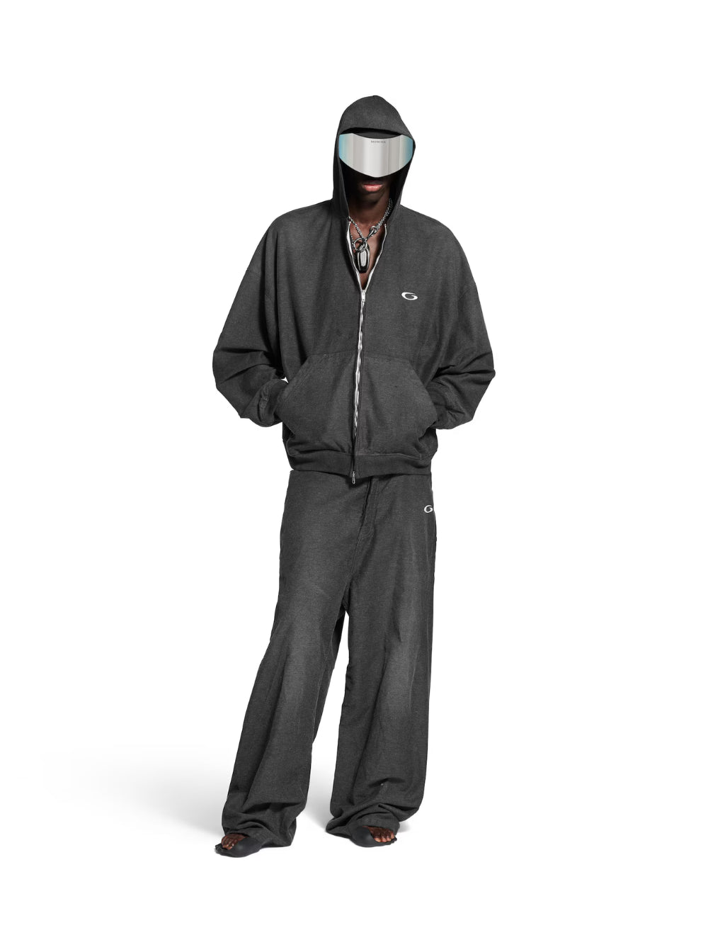 Balenciaga Men Grey Sweatshirt With Fixed Hood And Logo Detail On The Front In Cotton Man