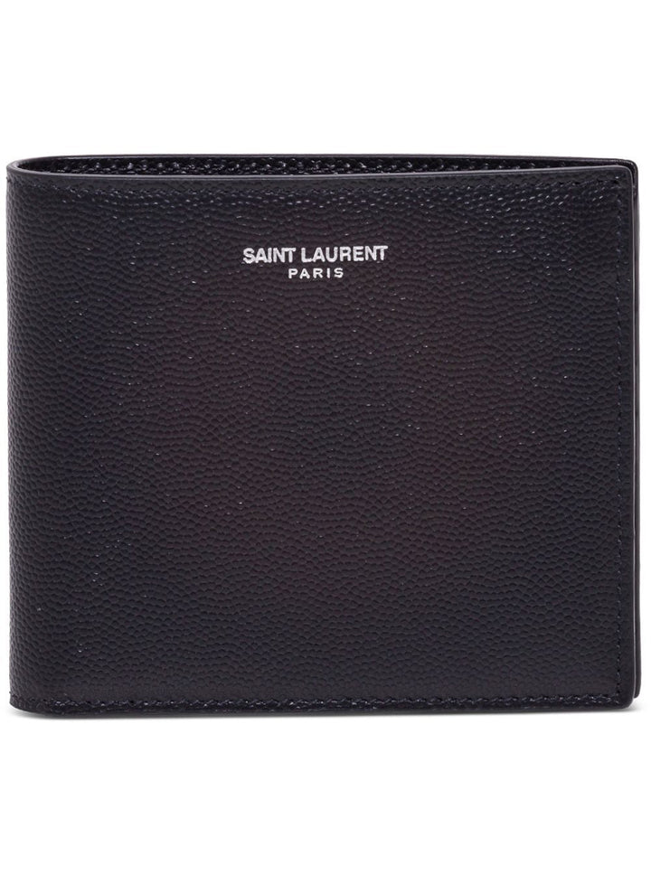 Saint Laurent Men Saint Laurent Man's Bifold Black Leather Wallet With Logo