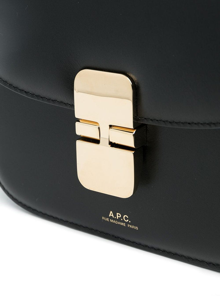 A.P.C. Women 'Grace' Black Mini Crossbody Bag With Adjustable Strap And Logo Lettering Imprinted On The Front In Leather For Women