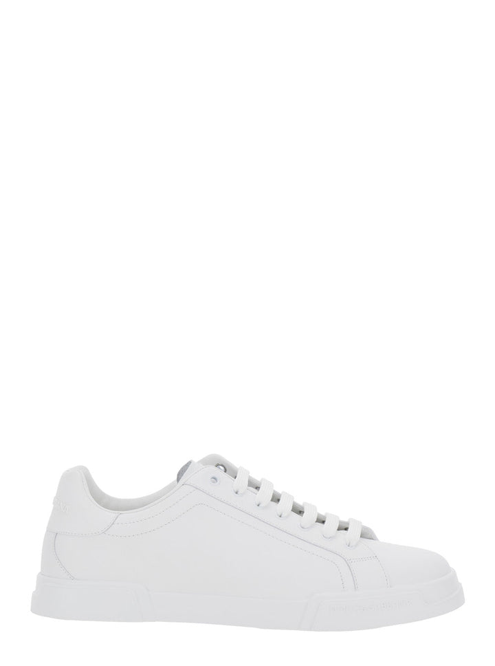Dolce & Gabbana Men 'Portofino Light' White Sneakers With Logo Patch On The Tongue And Tonal Logo Lettering On The Heel In Leather Man