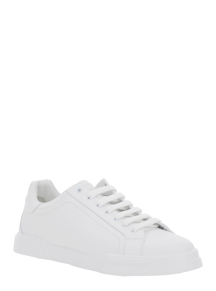 Dolce & Gabbana Men 'Portofino Light' White Sneakers With Logo Patch On The Tongue And Tonal Logo Lettering On The Heel In Leather Man