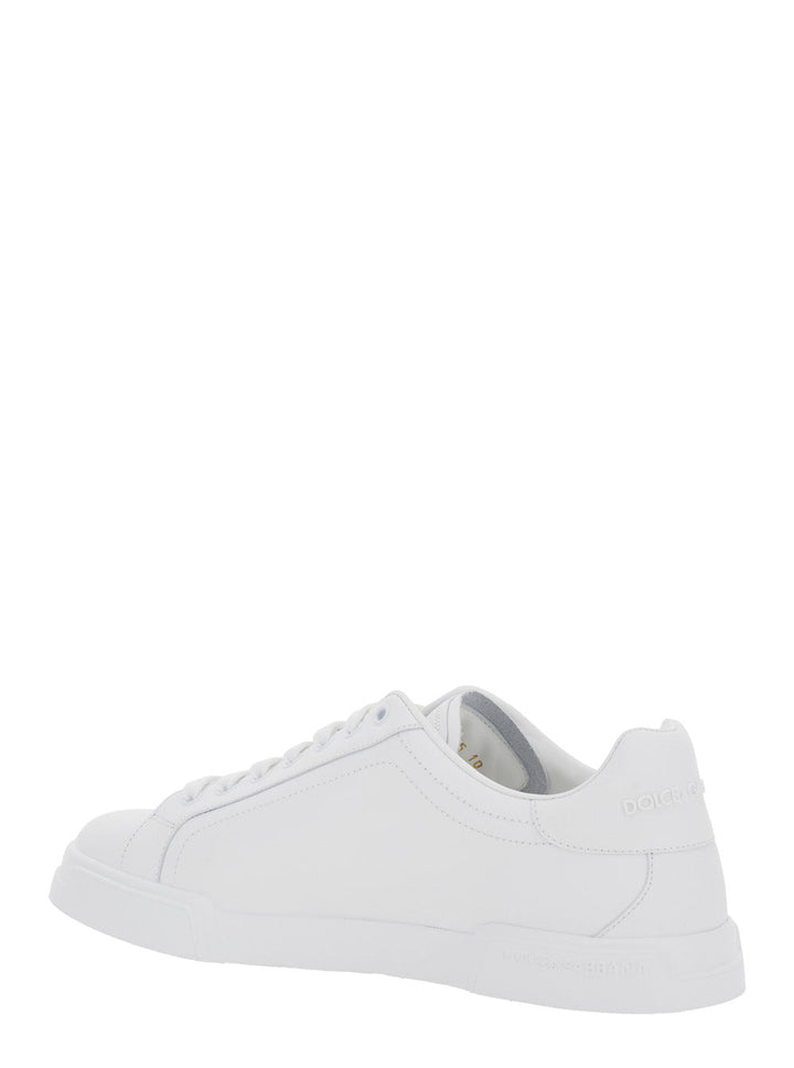 Dolce & Gabbana Men 'Portofino Light' White Sneakers With Logo Patch On The Tongue And Tonal Logo Lettering On The Heel In Leather Man