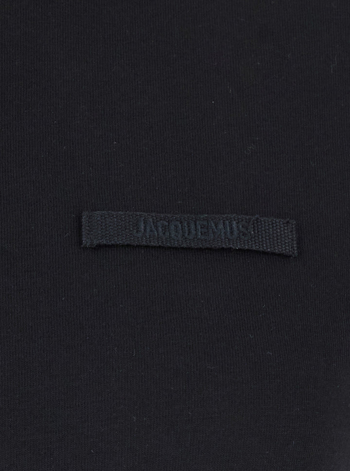 Jacquemus Women 'Le T-Shirt Gros Grain' Black Crew Neck T-Shirt With Logo Patch On Front In Cotton For Women
