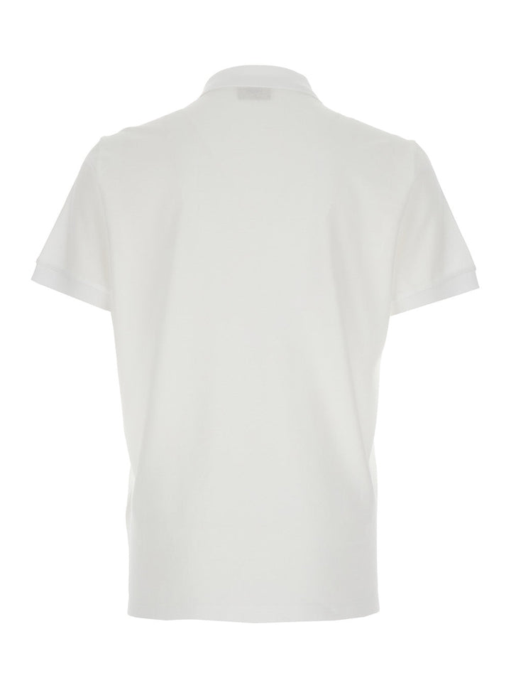 Fendi Men White Polo With Classic Collar And Metal Ff Plate On The Front For Men