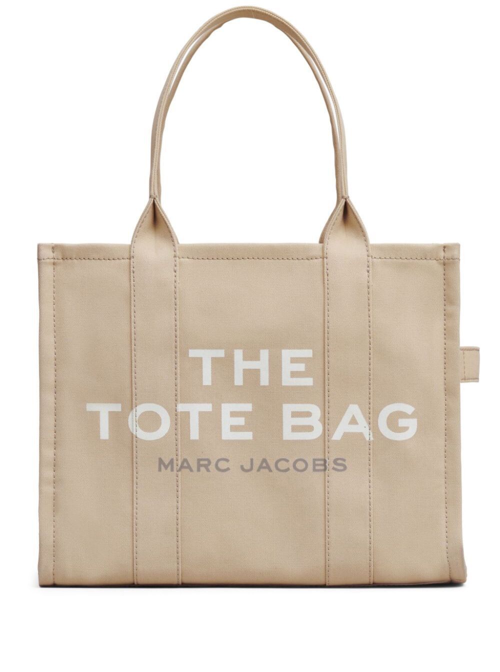 Marc Jacobs Women 'The Large Tote' Beige Shoulder Bag With Contrasting Logo Print In Cotton Black Woman