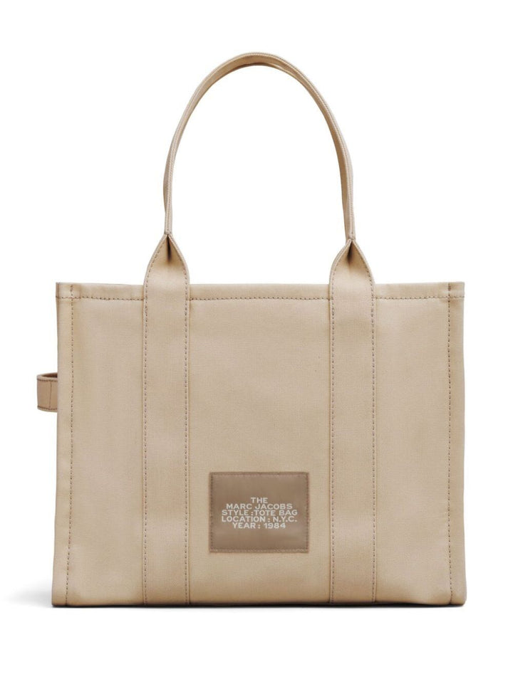 Marc Jacobs Women 'The Large Tote' Beige Shoulder Bag With Contrasting Logo Print In Cotton Black Woman