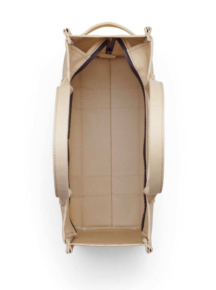 Marc Jacobs Women 'The Large Tote' Beige Shoulder Bag With Contrasting Logo Print In Cotton Black Woman