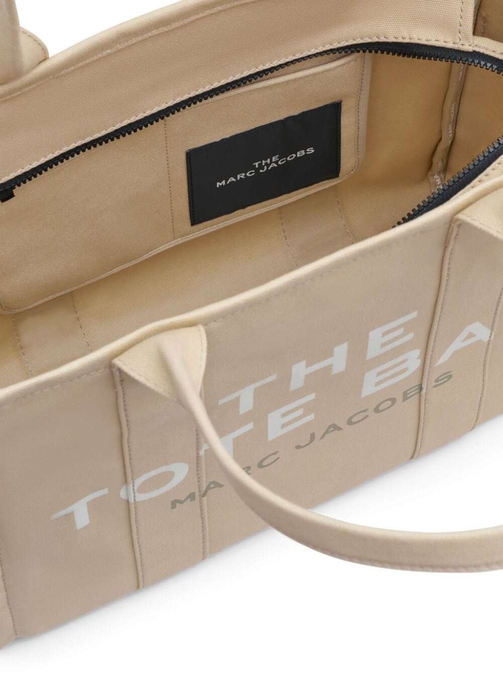 Marc Jacobs Women 'The Large Tote' Beige Shoulder Bag With Contrasting Logo Print In Cotton Black Woman