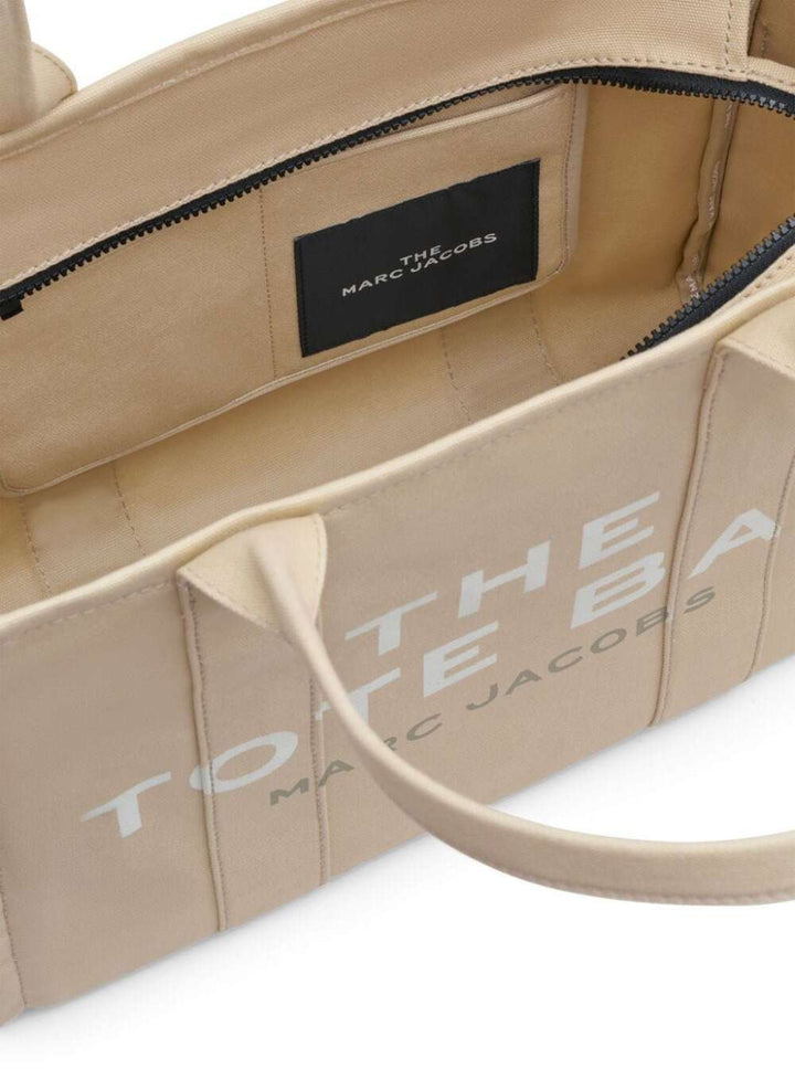Marc Jacobs Women 'The Large Tote' Beige Shoulder Bag With Contrasting Logo Print In Cotton Black Woman
