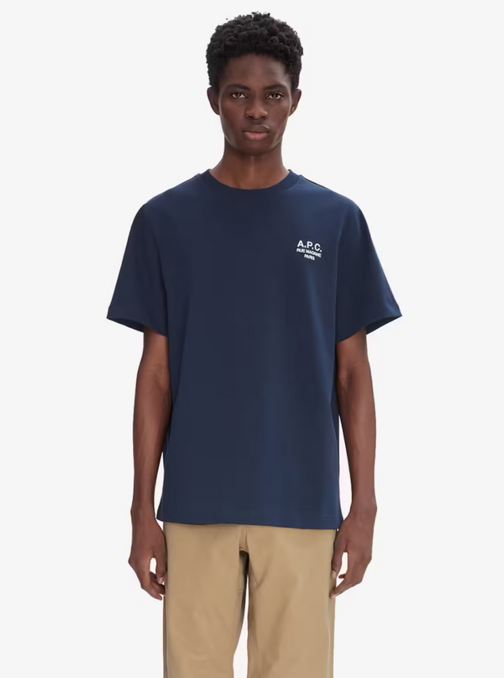 A.P.C. Men Blue Crew Neck T-Shirt With Embroidered Logo On Front In Cotton Man