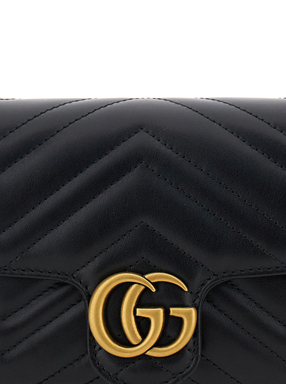 Gucci Women 'Gg Marmont 2.0' Mini Black Crossbody Bag With Double G In Chevron Leather Woman
