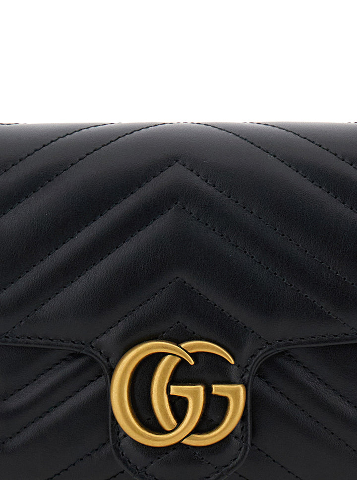 Gucci Women 'Gg Marmont 2.0' Mini Black Crossbody Bag With Double G In Chevron Leather Woman