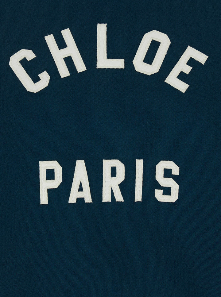 Chloé Women Blue Crewneck Sweatshirt With Logo Lettering Print In Cotton Woman
