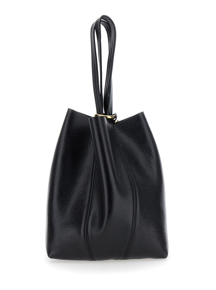 Chloé Women 'Spin' Black Shoulder Bag With Metal Logo Medals In Grained Leather Woman