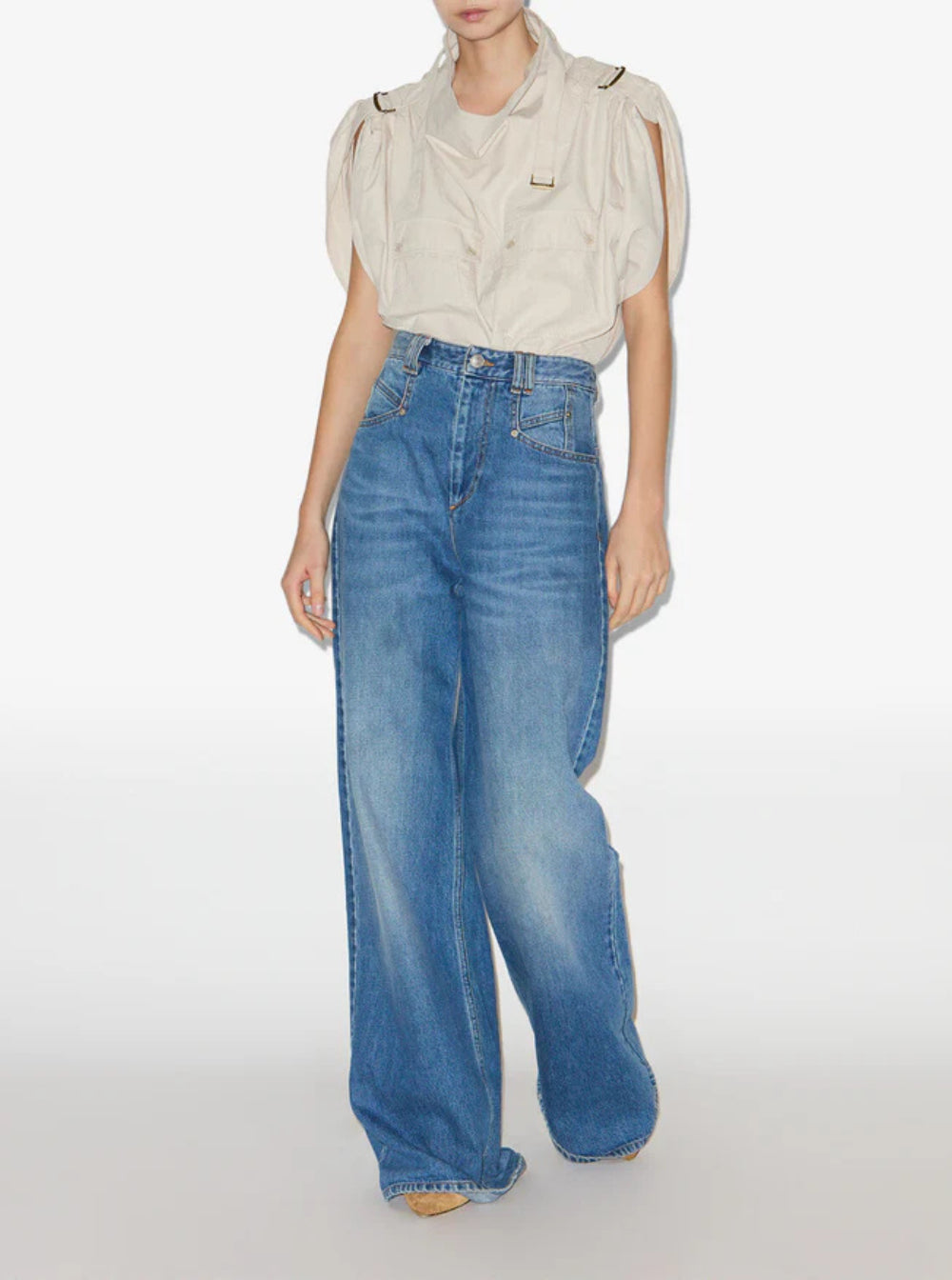 Isabel Marant Women 'Lemony' Light Blue Flared Jeans With Logo Patch In Cotton Denim Woman
