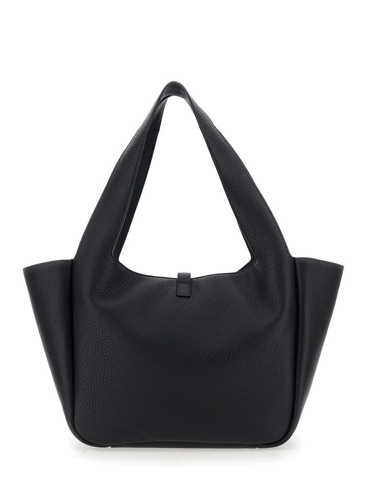 Saint Laurent Women Black Tote Bag With Cassandre Hook Closue In Grained Leather Woman