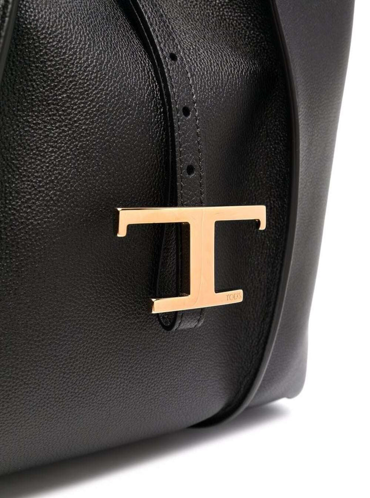 Tod's Women Black Tote Bag With T Timeless Charm In Leather Woman