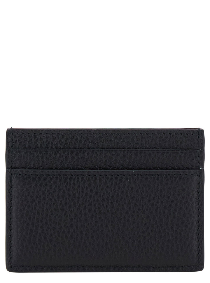Gucci Men Black Card-Holder With Logo Detail In Hammered Leather Man