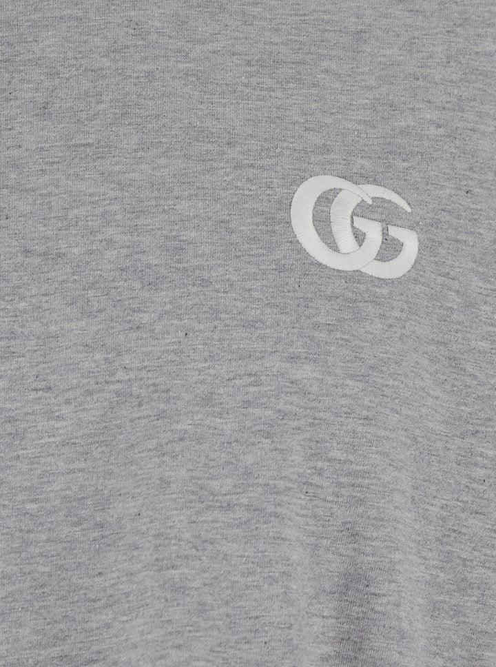 Gucci Men Grey Crewneck T-Shirt With Double G Embroidery On The Front In Fabric Man
