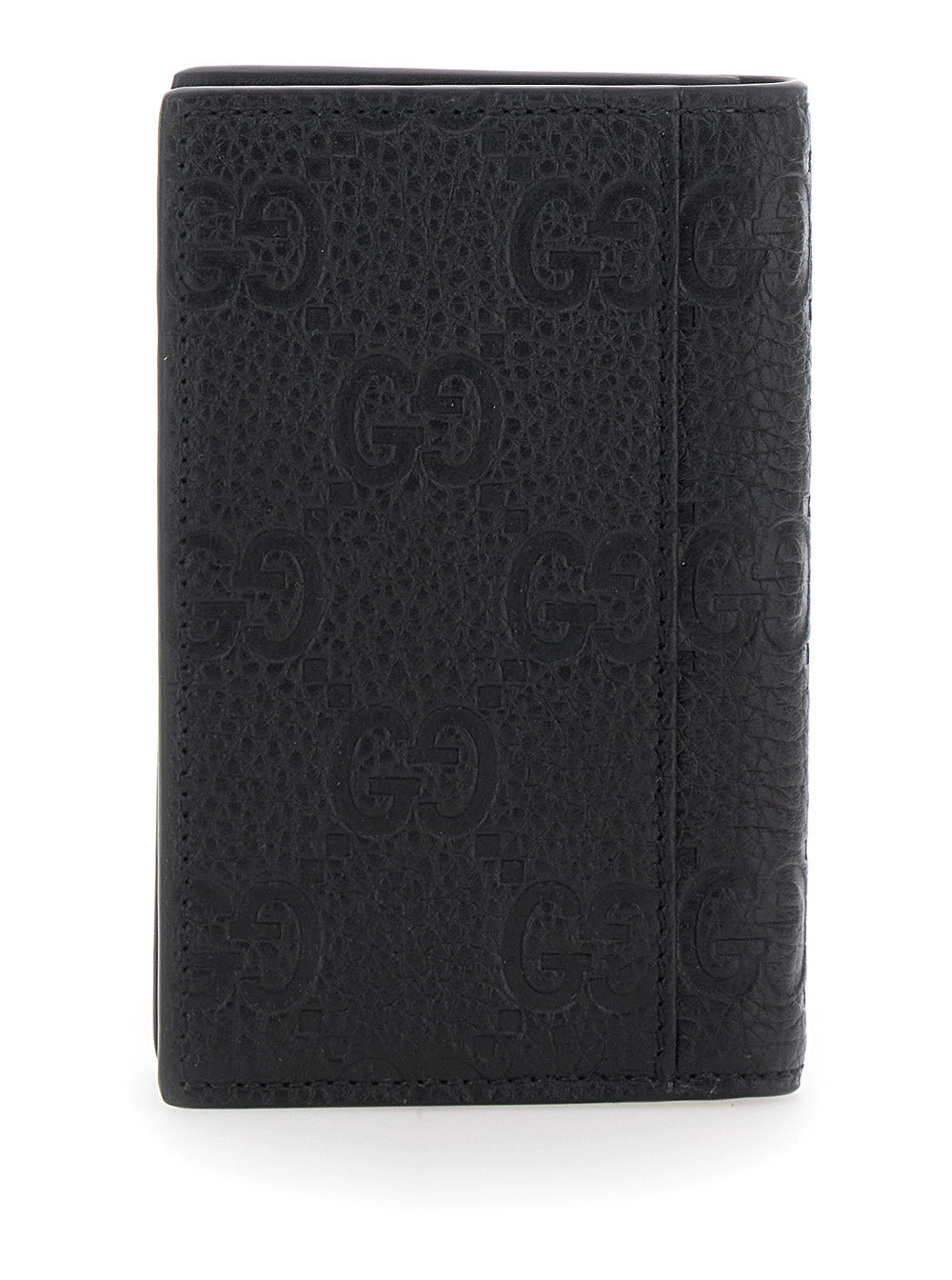 Gucci Men Black Bi-Fold Wallet With Vertical Design In Gg Granied Leather Man
