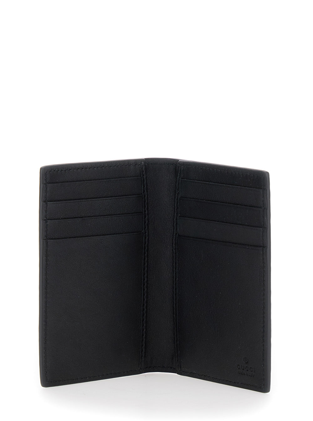 Gucci Men Black Bi-Fold Wallet With Vertical Design In Gg Granied Leather Man