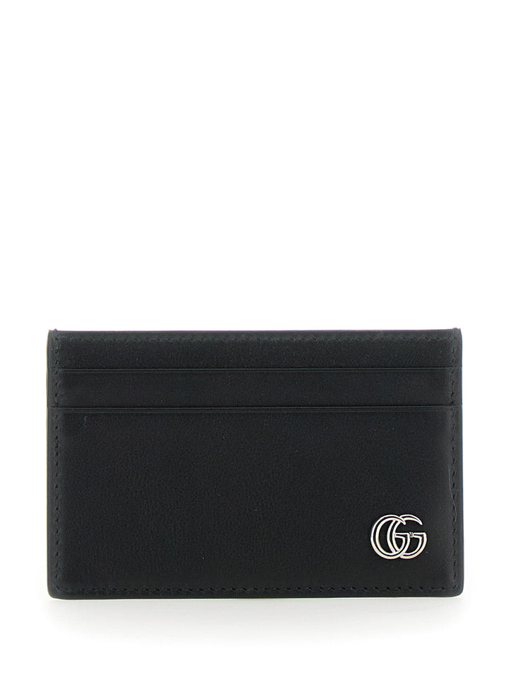 Gucci Men Black Card Holder With Double G Plaque On The Front In Leather Man