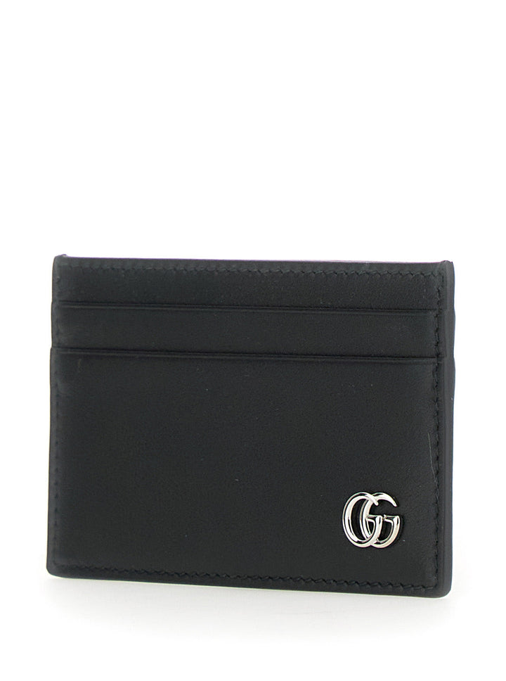 Gucci Men Black Card Holder With Double G Plaque On The Front In Leather Man