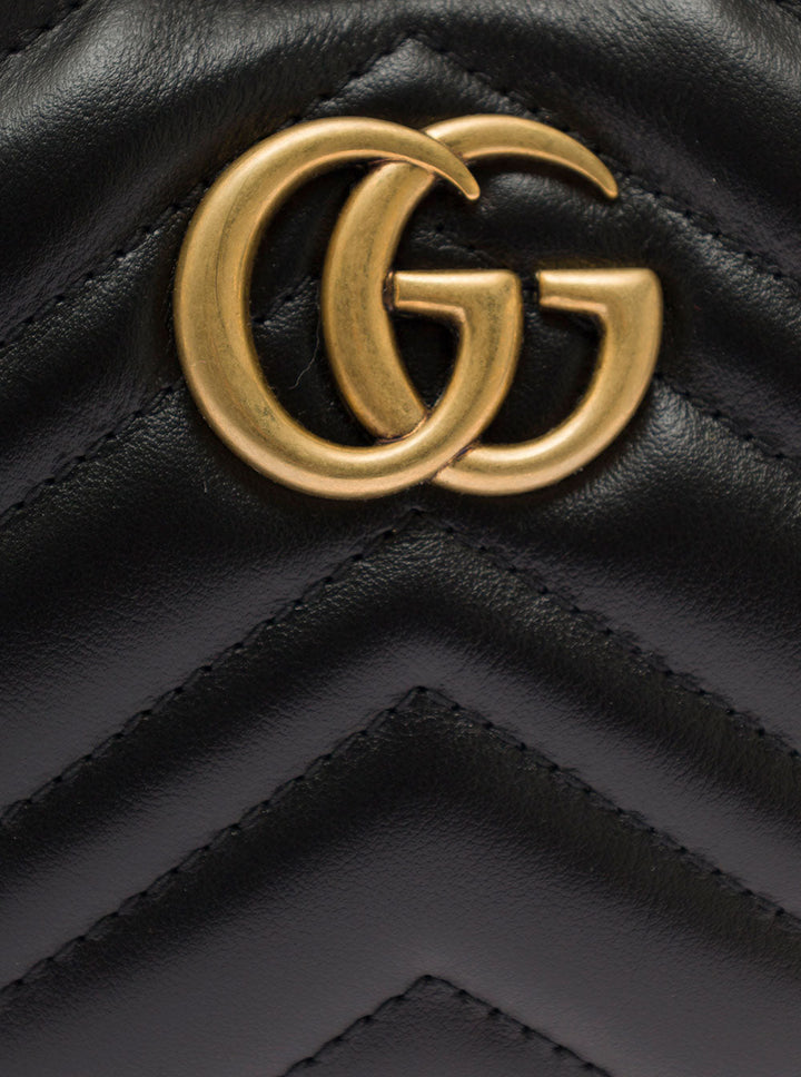 Gucci Women 'Gg Marmon'  Black Shoulder Bag In Chevron Leather Woman