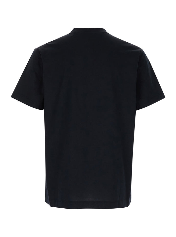 Burberry Men Black T-Shirt With Embroidered Logo On The Chest In Cotton Man