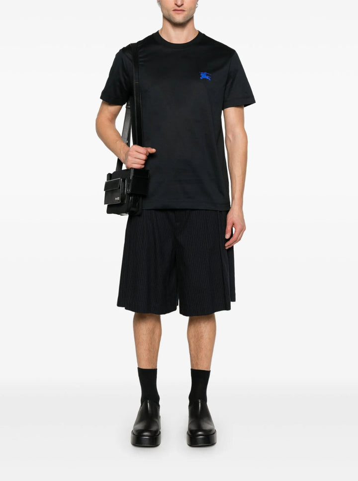 Burberry Men Black T-Shirt With Embroidered Logo On The Chest In Cotton Man