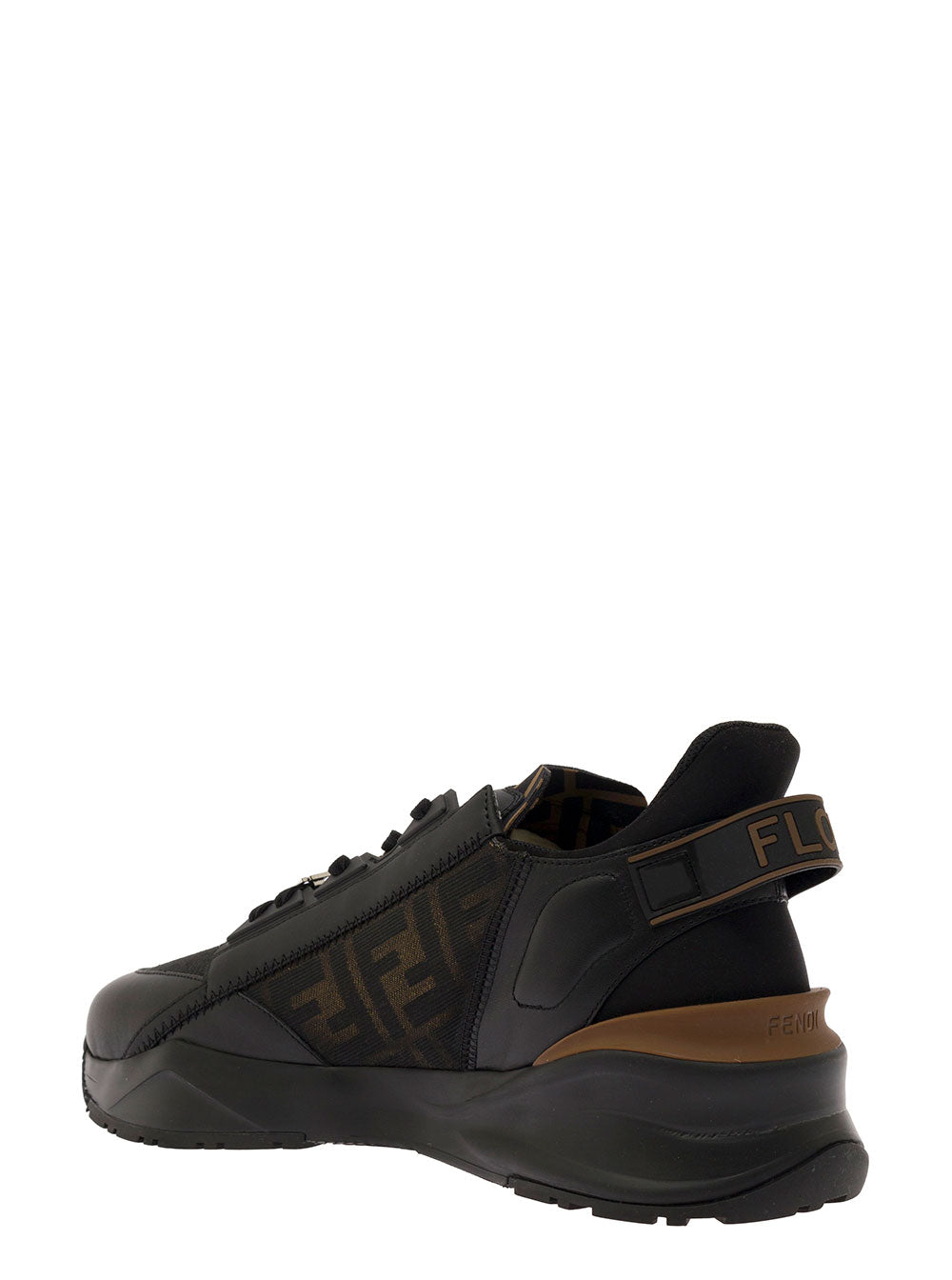 Fendi Men 'Fendi Flow' Black Low Top Sneakers With Diagonal F Detail In Leather Man