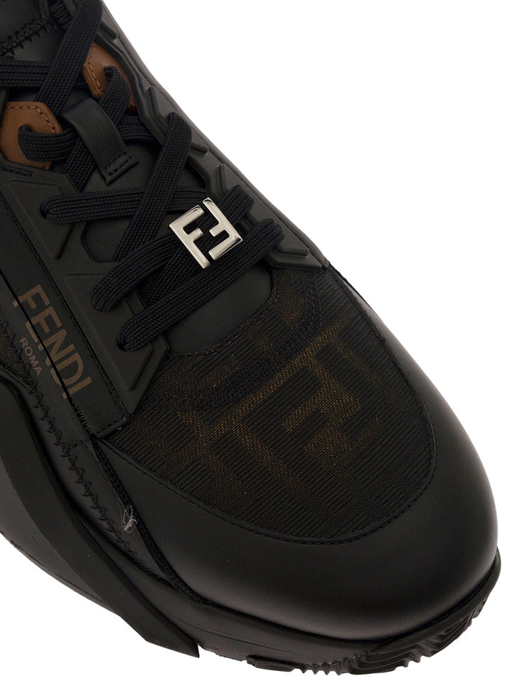 Fendi Men 'Fendi Flow' Black Low Top Sneakers With Diagonal F Detail In Leather Man