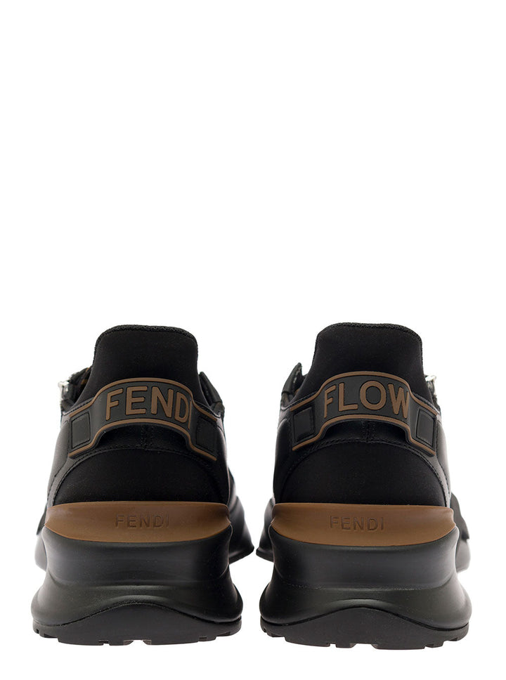 Fendi Men 'Fendi Flow' Black Low Top Sneakers With Diagonal F Detail In Leather Man